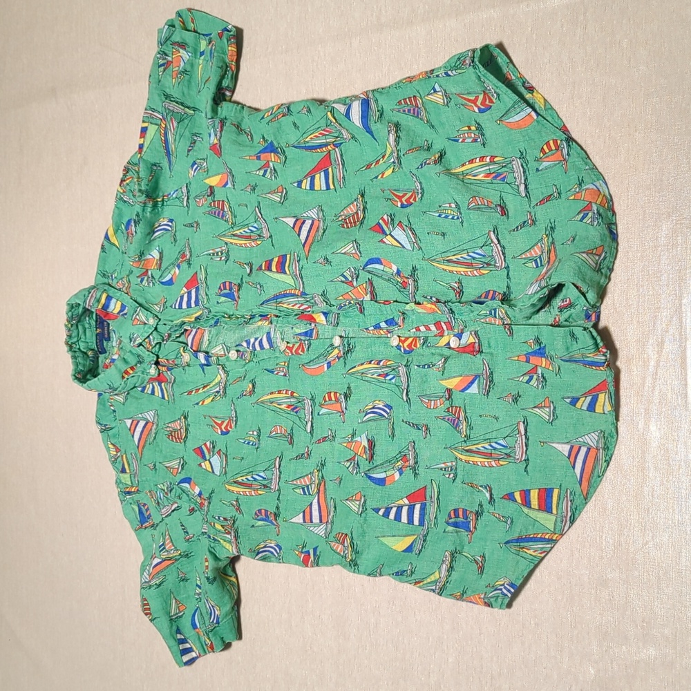 Ralph Lauren short sleeve shirt, sailboat print and button up, medium, linen